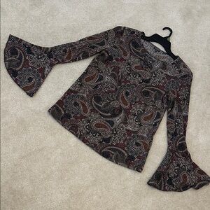 Elegant Paisley Bell Sleeve Blouse